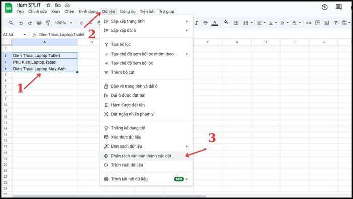Hướng dẫn tách dữ liệu bằng tính năng Split text to columns - Bước 1